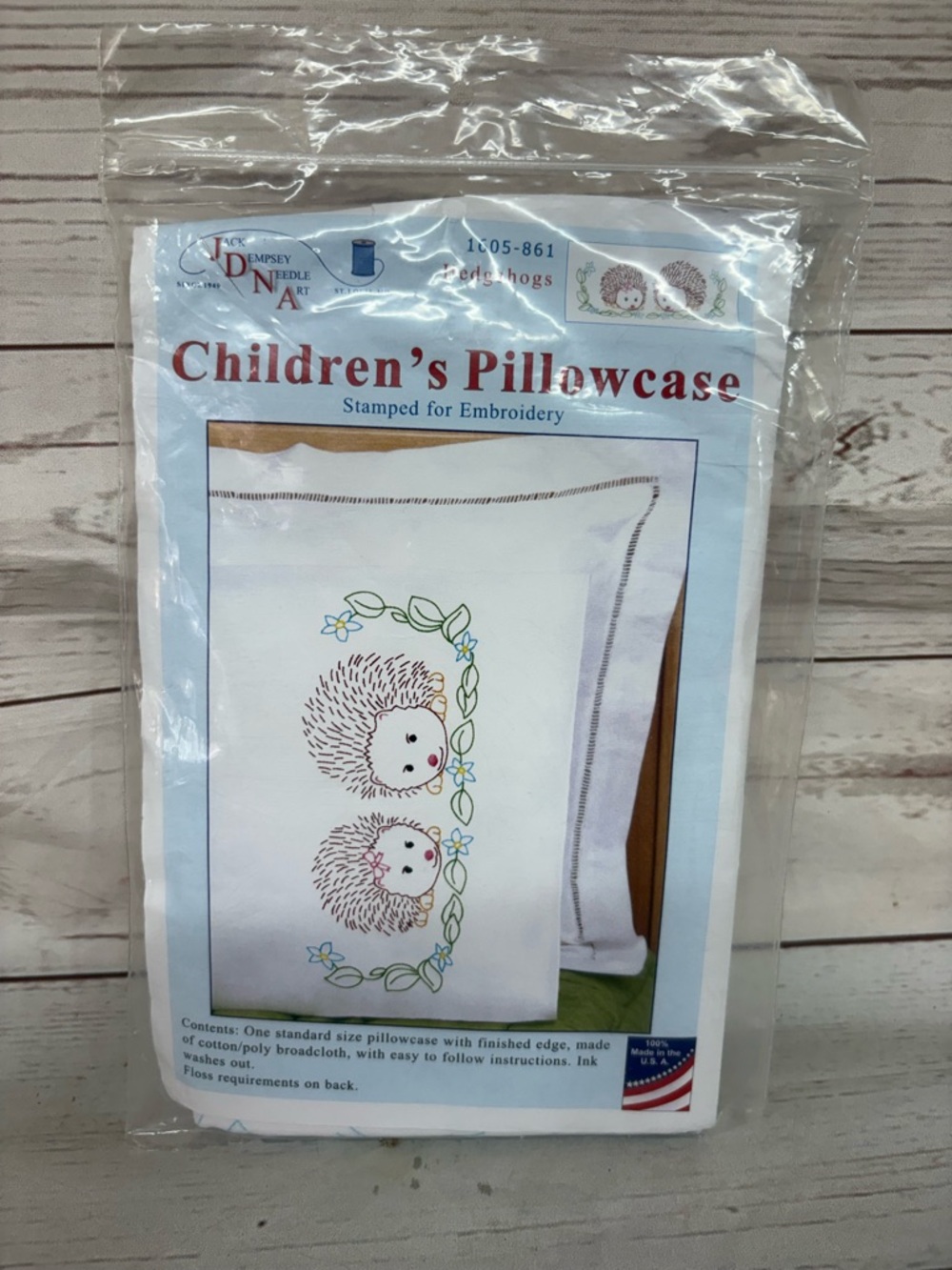 Jack Dempsey Children's Pillowcase Stamped Hand Embroidery Hedgehogs 1605-861